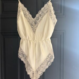Cream Lace-Trimmed Chemise with Sheer Fabric